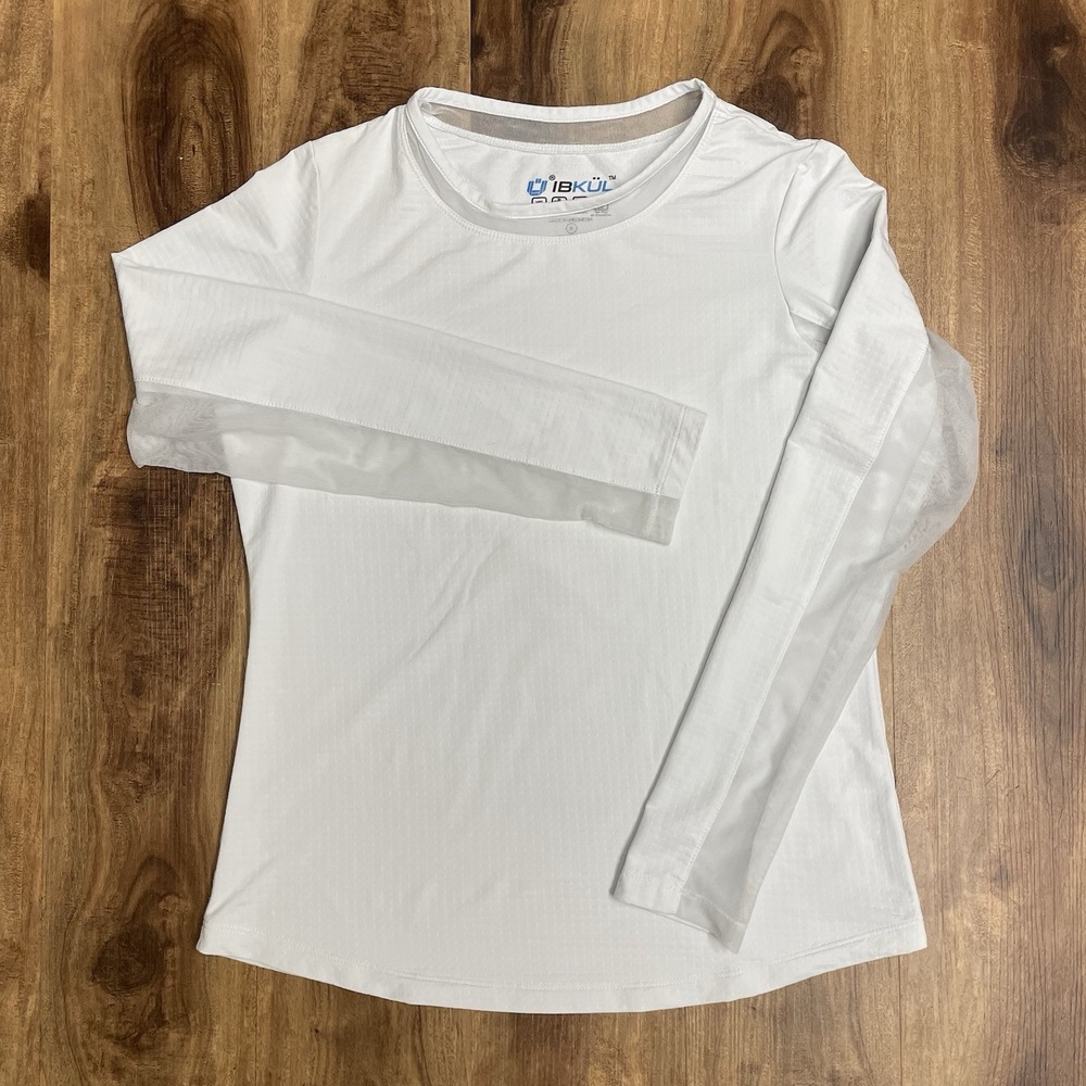 IBKUL Long Sleeve White Performance Shirt Vented UPF 50+ Women's S Belle Meade